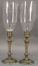 Pair of Sheffield candlesticks with hurricane etched