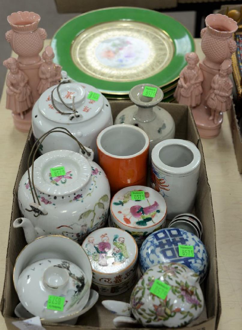 Box lot of Chinese porcelain cosmetic boxes, tea pots, (1 of 3)