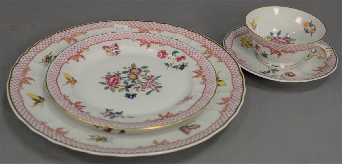 Limoges "Compagnie Des Indes" porcelain dinnerware set: Limoges "Compagnie Des Indes" porcelain dinnerware set, sold by Bernardaud & Co. Limoges, service for fourteen, 59 total pieces (15 dinner plates, 14 salad/lunch plates, 16 saucers, and 14 cups)