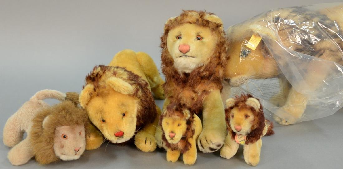 Group of six stuffed Steiff mohair lions, one movable (1 of 6)