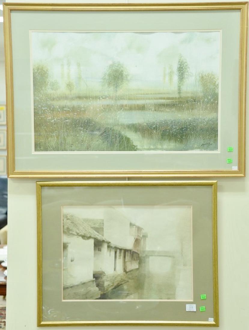 Two framed watercolors on paper including Canal in the (1 of 9)