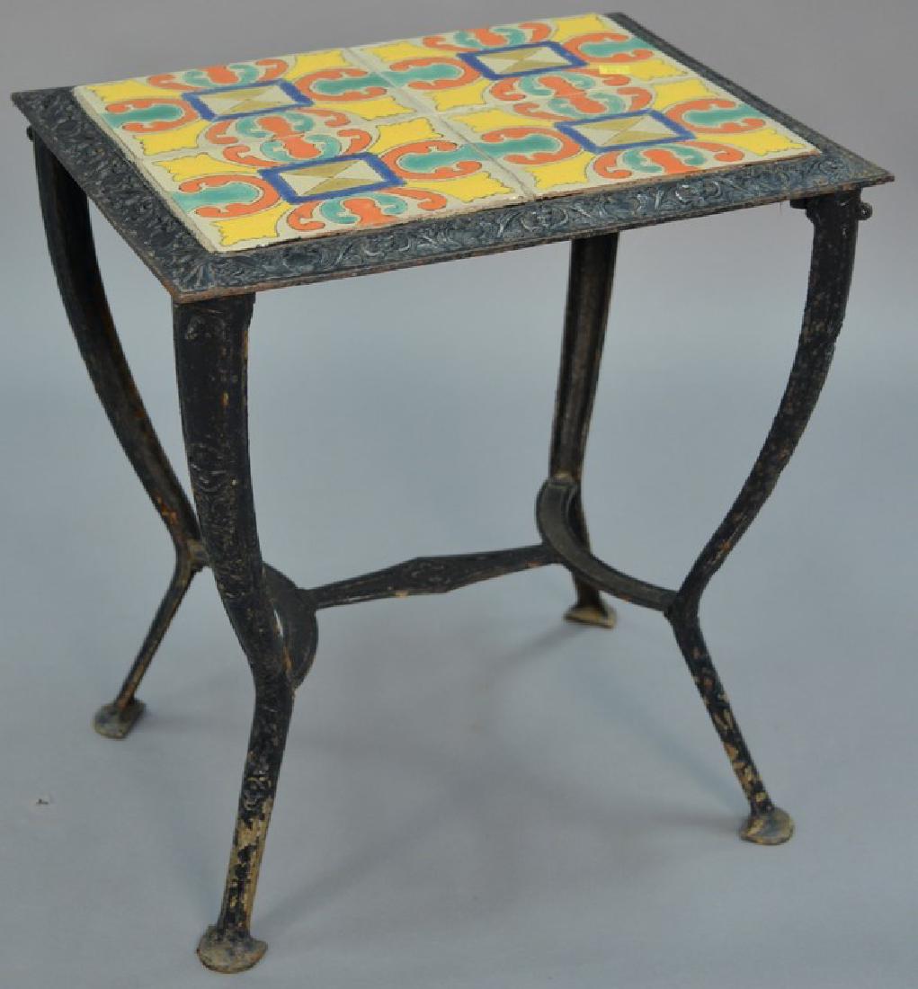 Iron table having tile top. ht. 20 in. top: 14 1/2in. x (1 of 4)