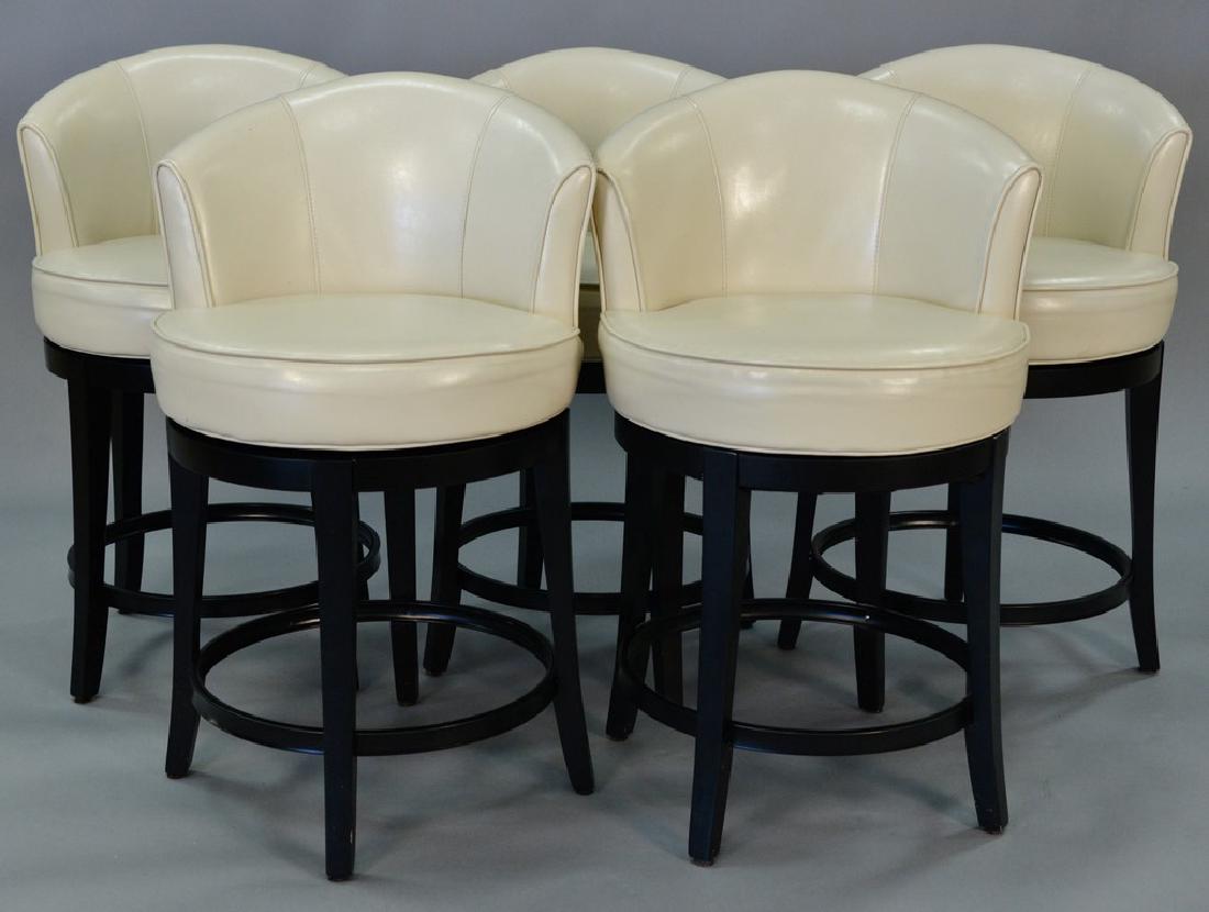 Set of five leather swivel bar stools with low backs. (1 of 5)