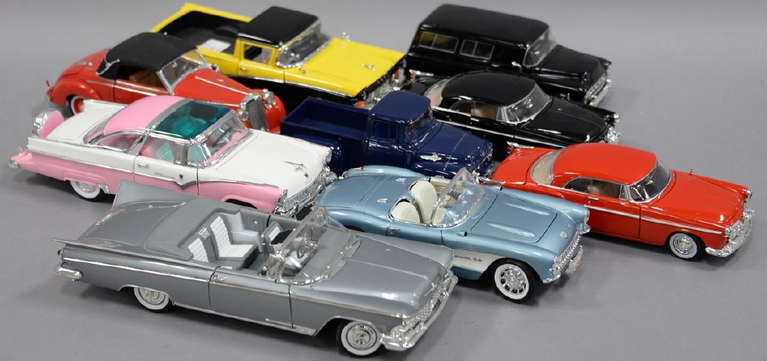 Group of nine 1950's 1:18 scale model cars including (1 of 6)