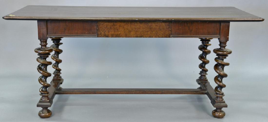 Walnut library table on twisted legs with one drawer. (1 of 3)