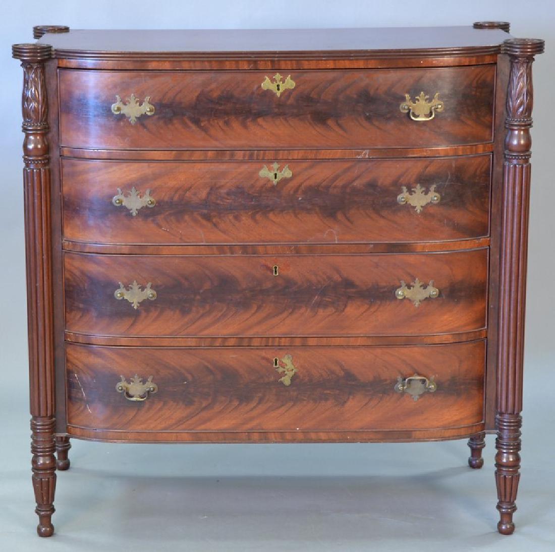 Sheraton mahogany chest of drawers having bowed front (1 of 5)