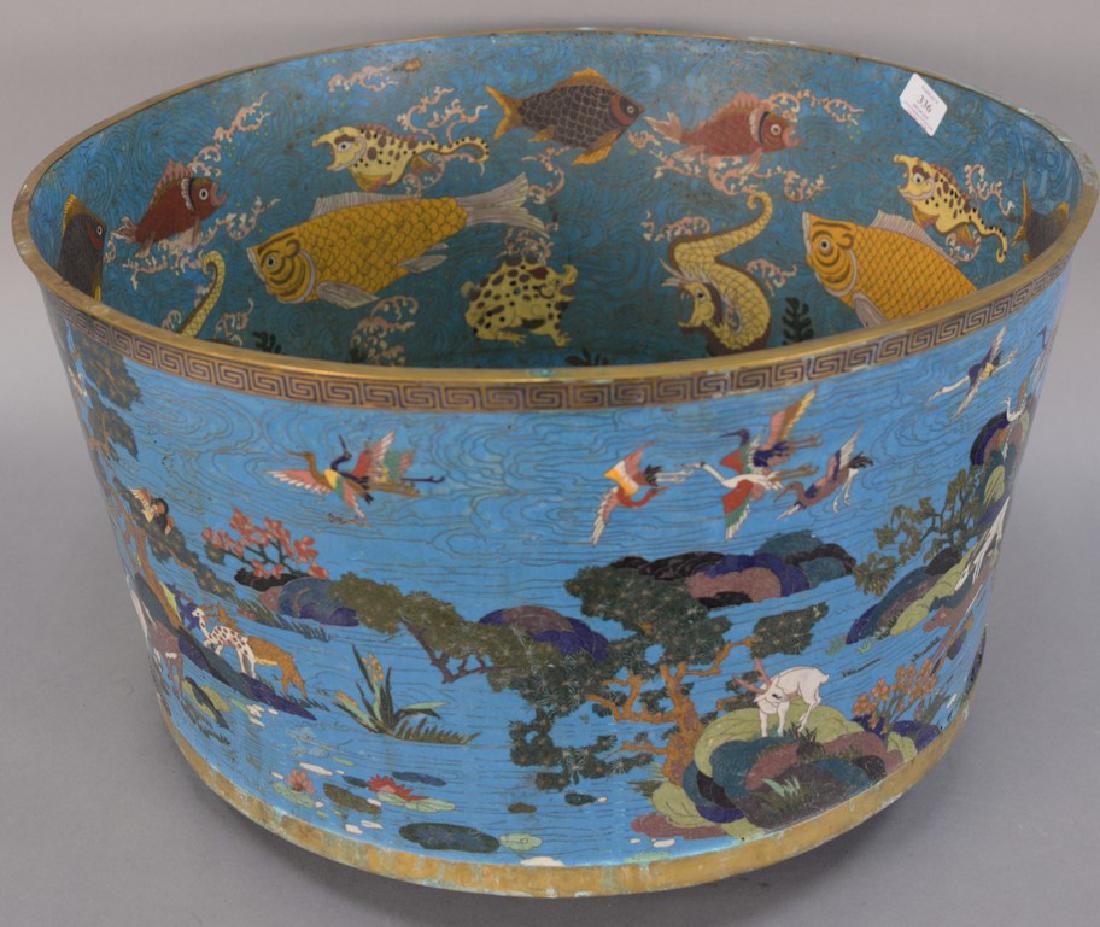 Large cloisonne wash basin with enameled scrolling (1 of 7)