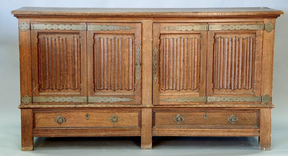 Large oak server having two bi fold doors over three (1 of 6)