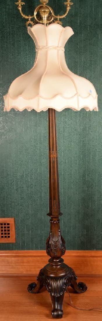 Victorian style carved walnut floor lamp with custom (1 of 4)