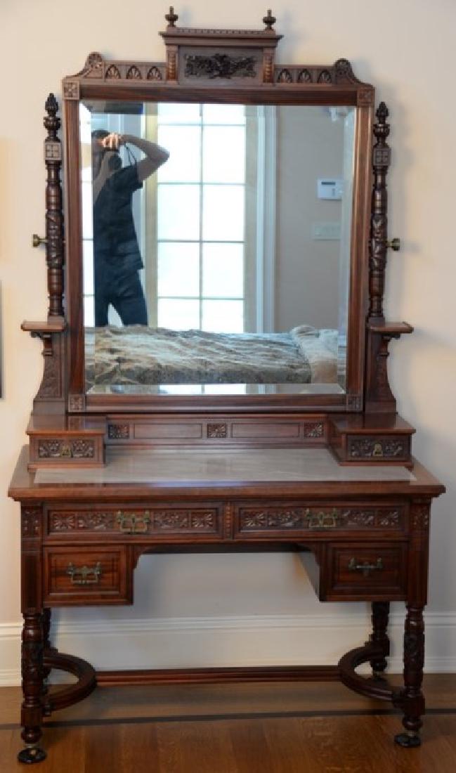 Victorian mahogany vanity and mirror with inset light