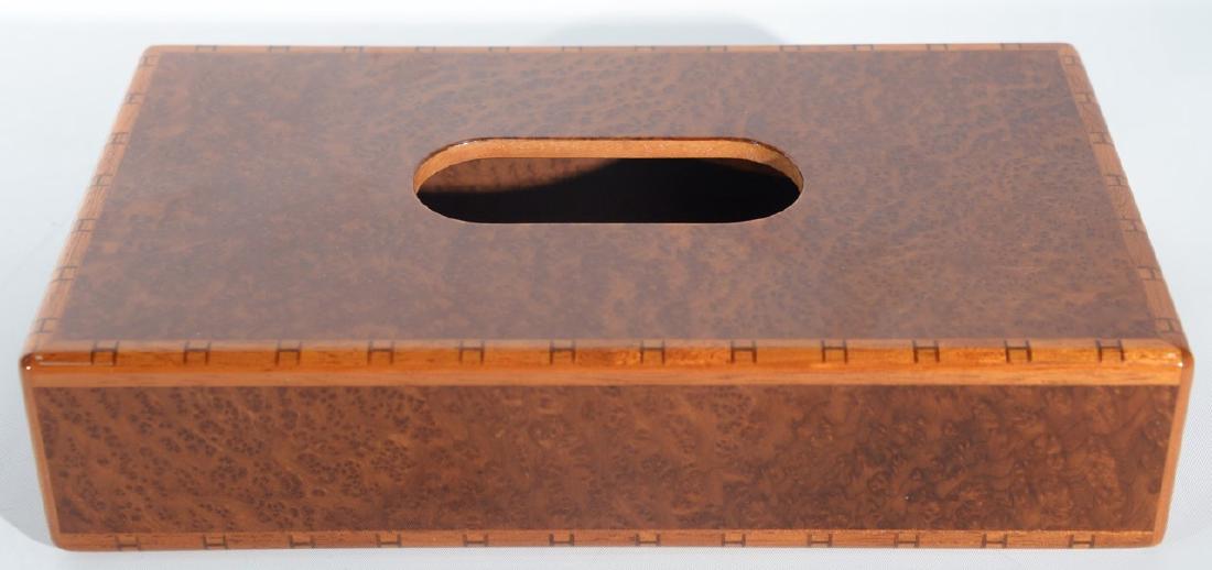 Hermes burlwood tissue box, burlwood with inlaid H