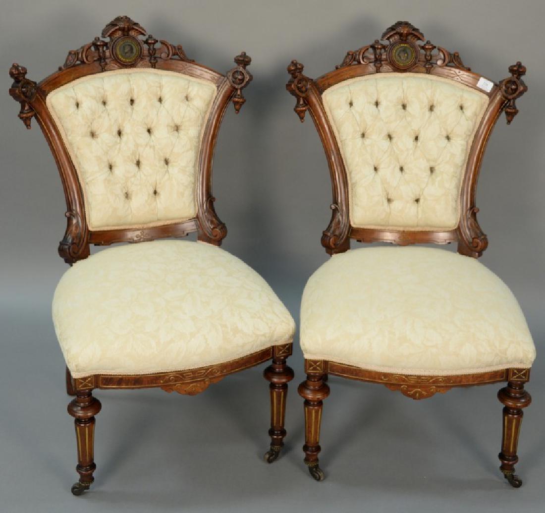 Pair of Renaissance Revival walnut side chairs, each (1 of 7)
