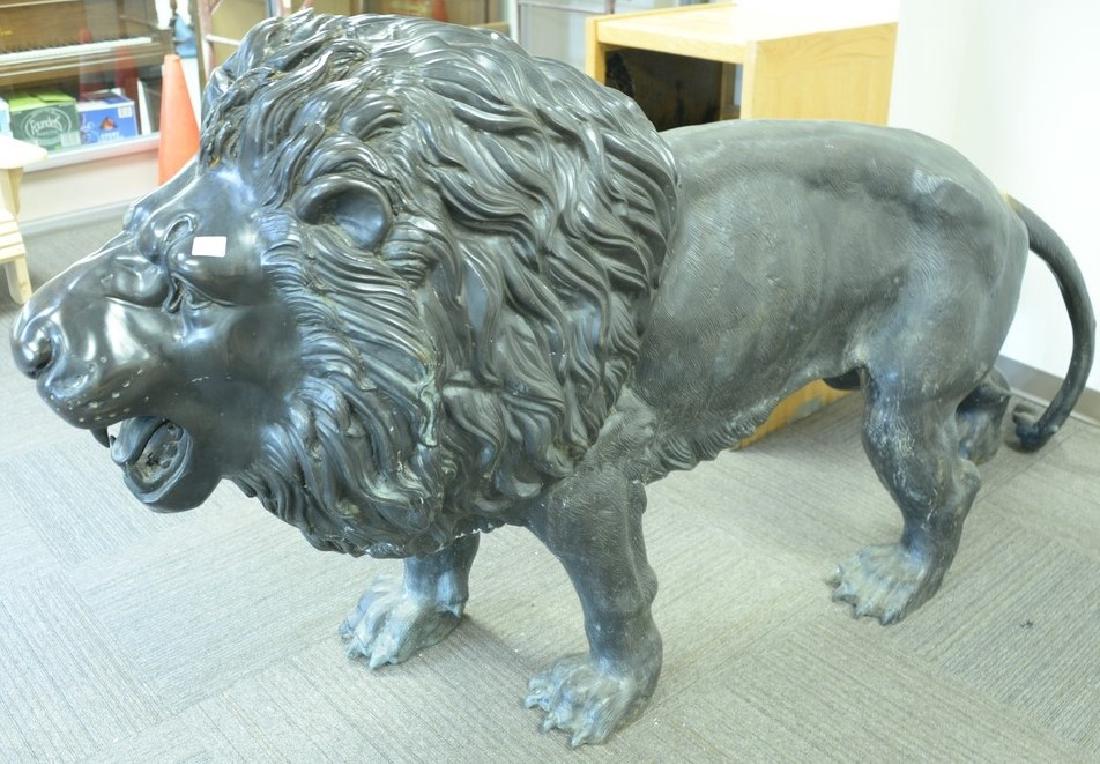 Pair bronze life size male lions with full manes (one (1 of 6)