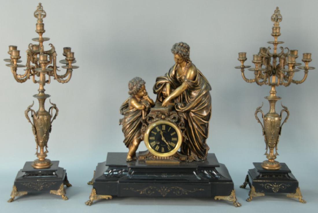 Three piece mantle clock set to include French figural (1 of 5)