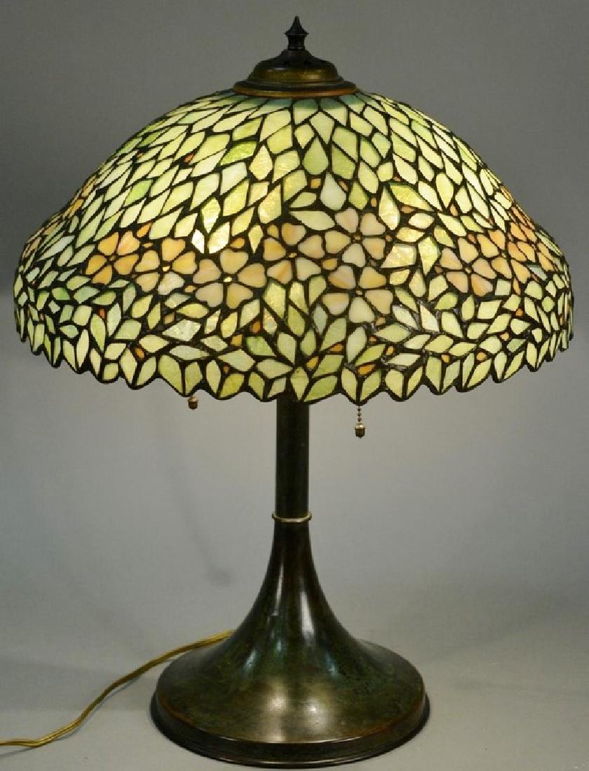 Leaded table lamp with yellow flowers on metal bronze (1 of 7)
