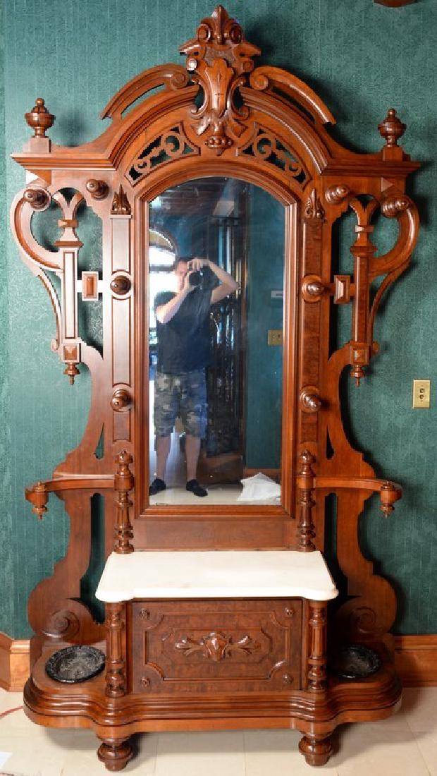 Walnut and burl walnut hall rack with mirror back (1 of 6)