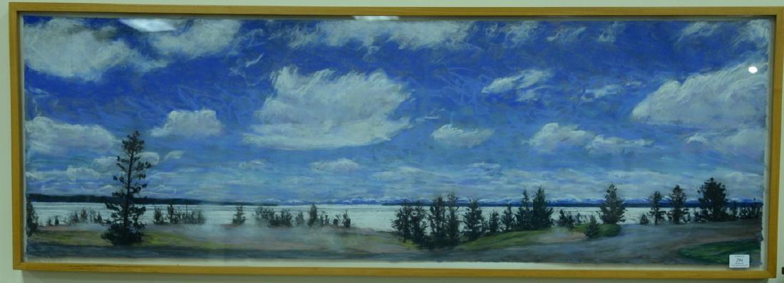 Daniel Morper (American, 1944-2016), pastel on paper,: Daniel Morper (American, 1944-2016), pastel on paper, "Yellowstone Park", executed 1981, signed with initials DM, dated 81, and numbered 4 in pencil lower right, 18 3/4" x 57 1/2", Provenance: G.W. Ei
