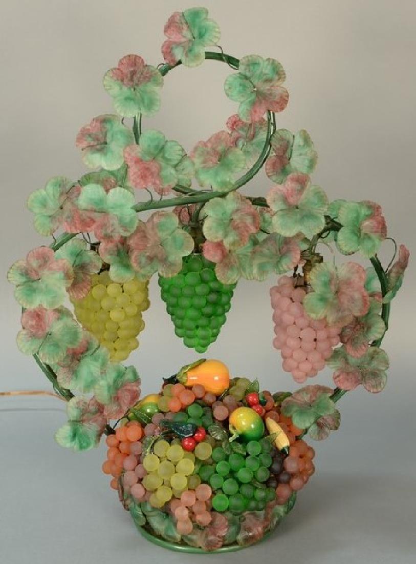 Glass basket of fruit light with metal handle mounted (1 of 7)