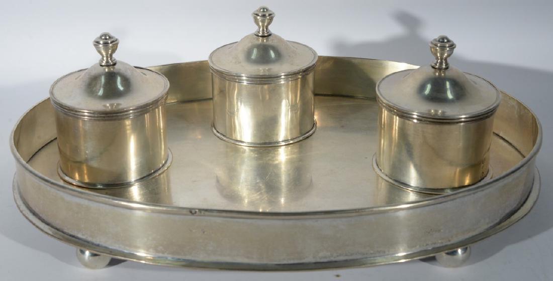 Continental silver oval tray and three covered jars, (1 of 5)