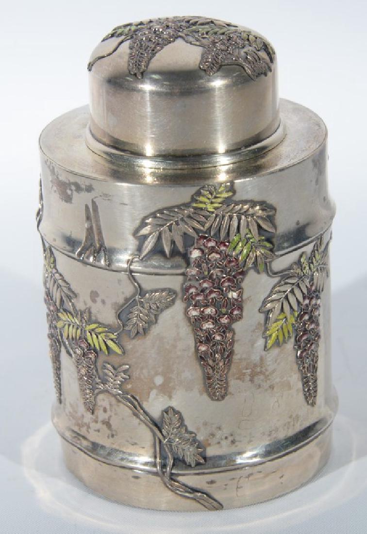 Chinese silver and enameled wisteria tea box having (1 of 6)