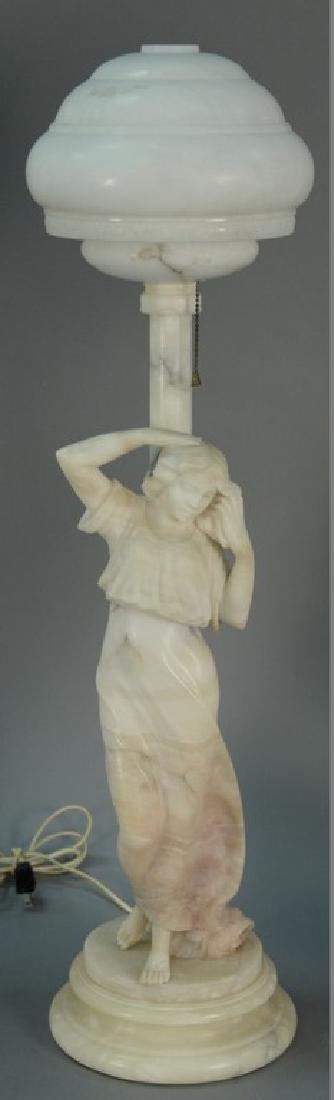 Alabaster figural table lamp, standing woman white with (1 of 4)