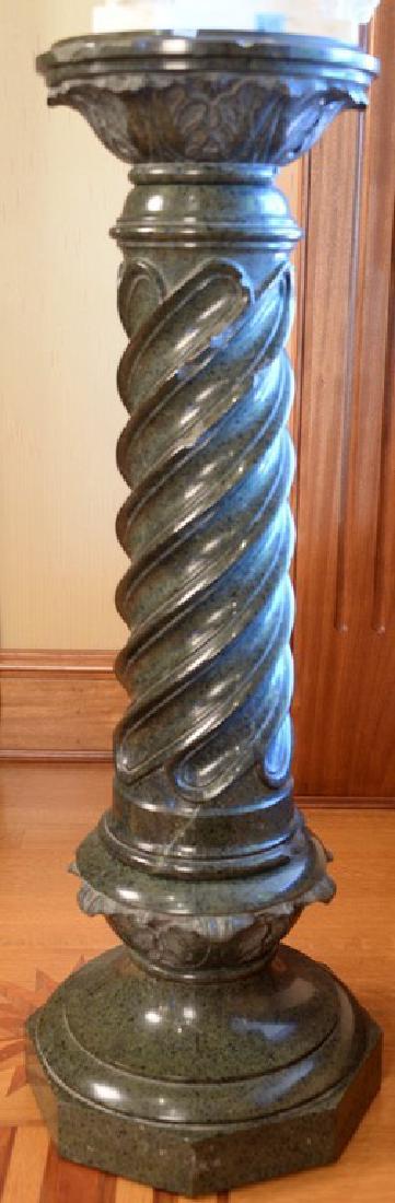 Green granite pedestal with round top (chips in top). (1 of 4)