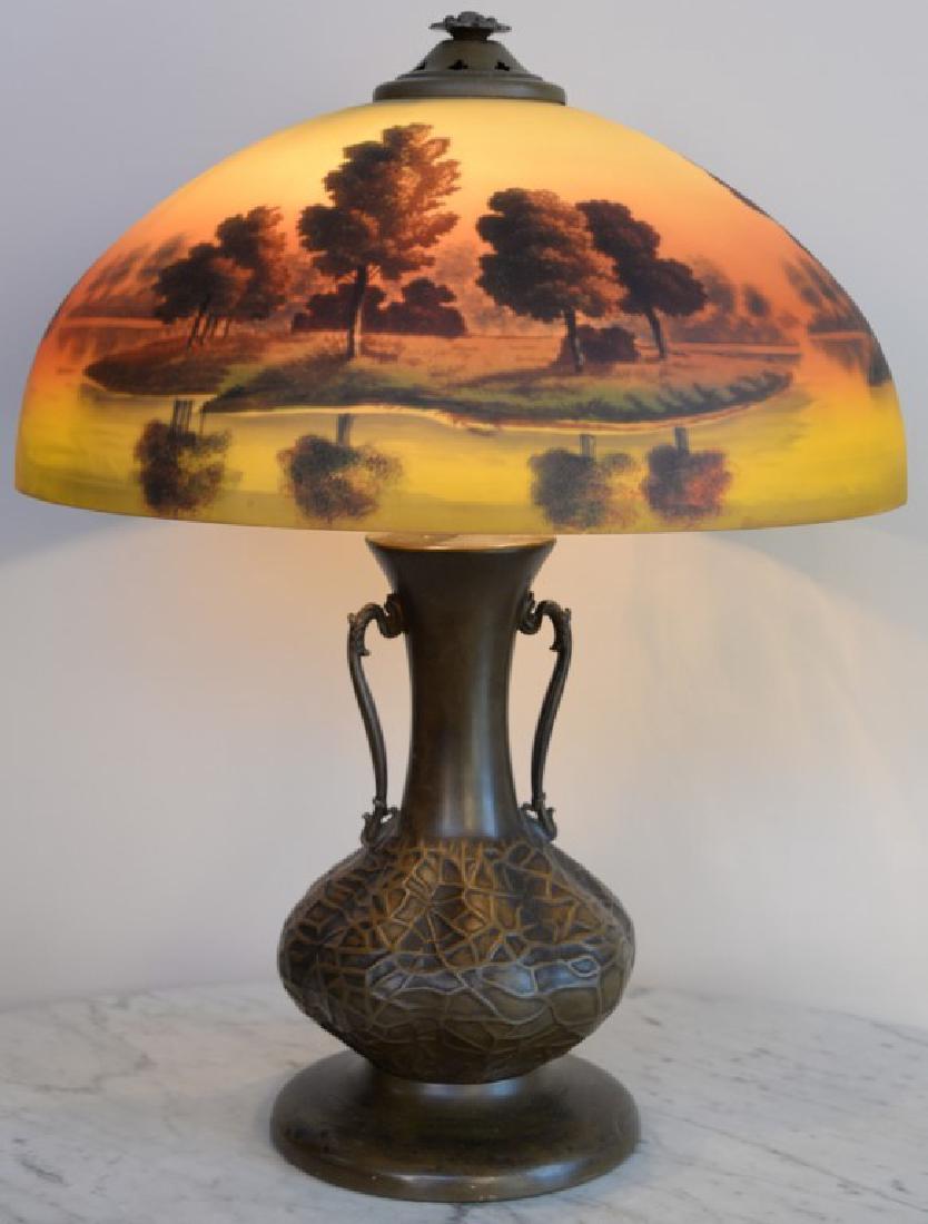 Reverse painted table lamp on large urn form metal base (1 of 7)