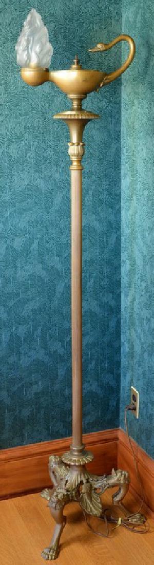 Pair of bronze torchere type floor lamps having swan's (1 of 6)