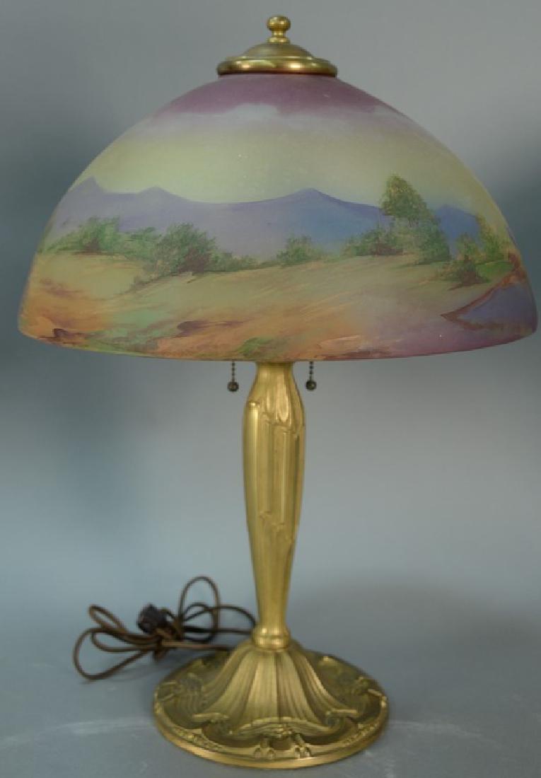 Reverse painted table lamp, scenic with sailboat on (1 of 6)