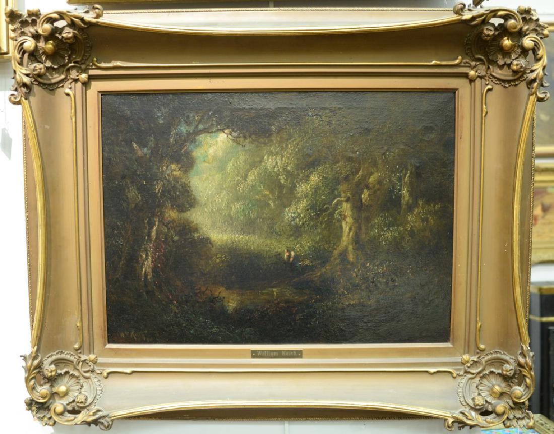 William Keith (1838-1911), oil on canvas, Nocturnal: William Keith (1838-1911), oil on canvas, Nocturnal Oaks by Pond, signed lower left: Wm. Keith, 16" x 22"