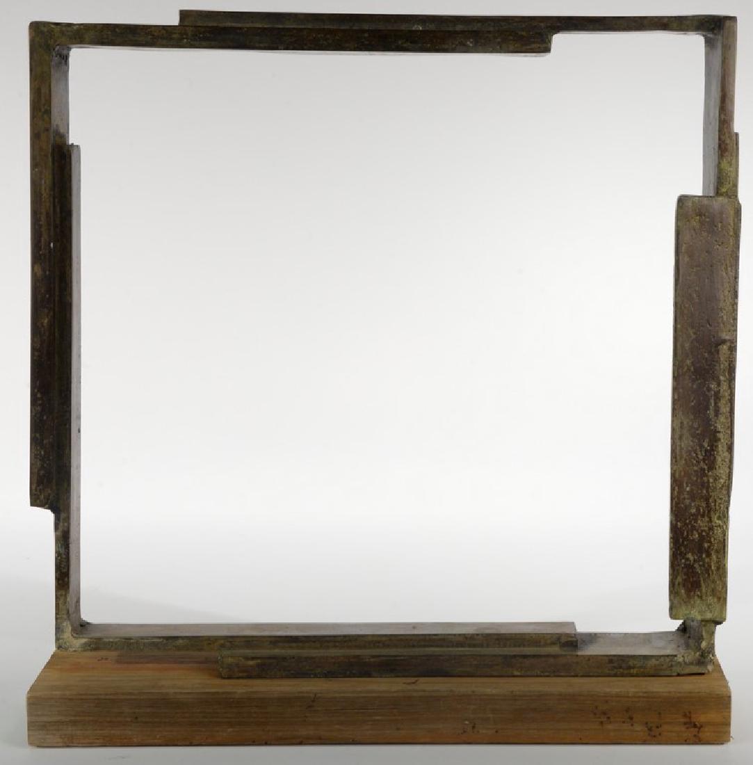 Bruno Romeda (1933-2017), bronze on wood base, untitled: Bruno Romeda (1933-2017), bronze on wood base, untitled square, signed, bronze: ht. 16 1/2in., wd. 17 1/2in., dp. 2in., base: ht. 1 1/2in., wd. 17 1/4in., dp. 3 3/4in.