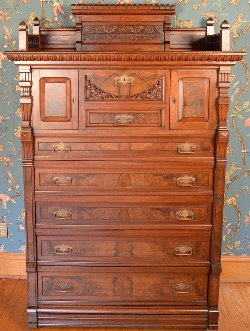Victorian walnut lockside chest with gallery having two (1 of 7)