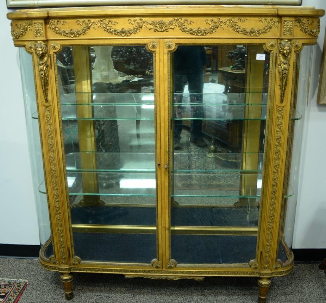 Louis XVI style gilt vitrine having onyx top on cabinet (1 of 6)