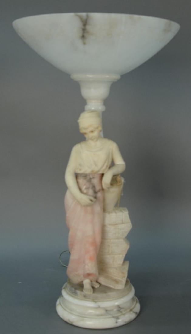 Alabaster figural table lamp having carved maiden (1 of 5)