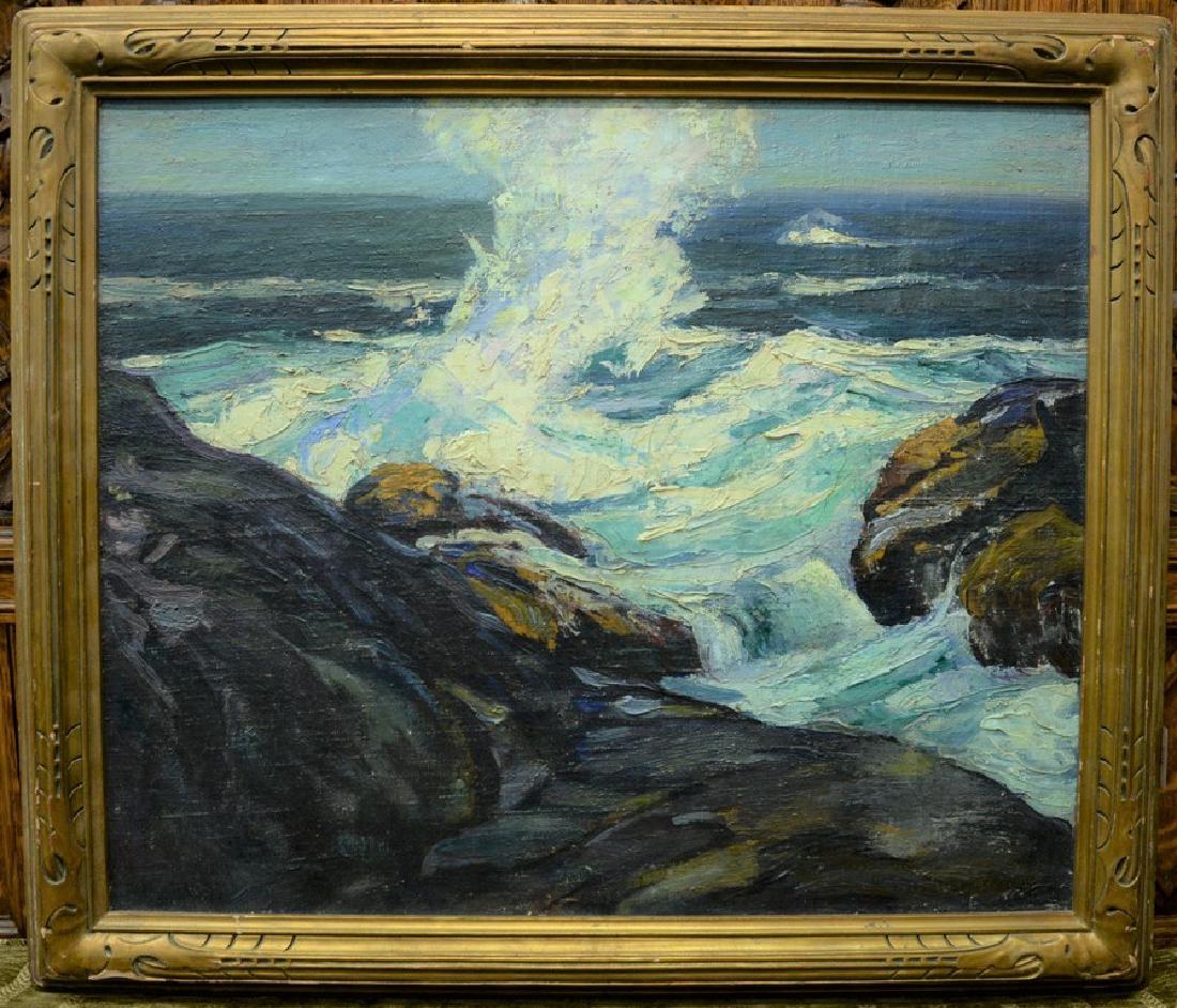Abraham Jacob Bogdanove (1887-1946), oil on canvas: Abraham Jacob Bogdanove (1887-1946), oil on canvas seascape, Rocky Shoreline with Crashing Waves, signed and dated lower right: Bogdanove 1923, 20" x 24" Provenance: Property from the Estate of Arthur