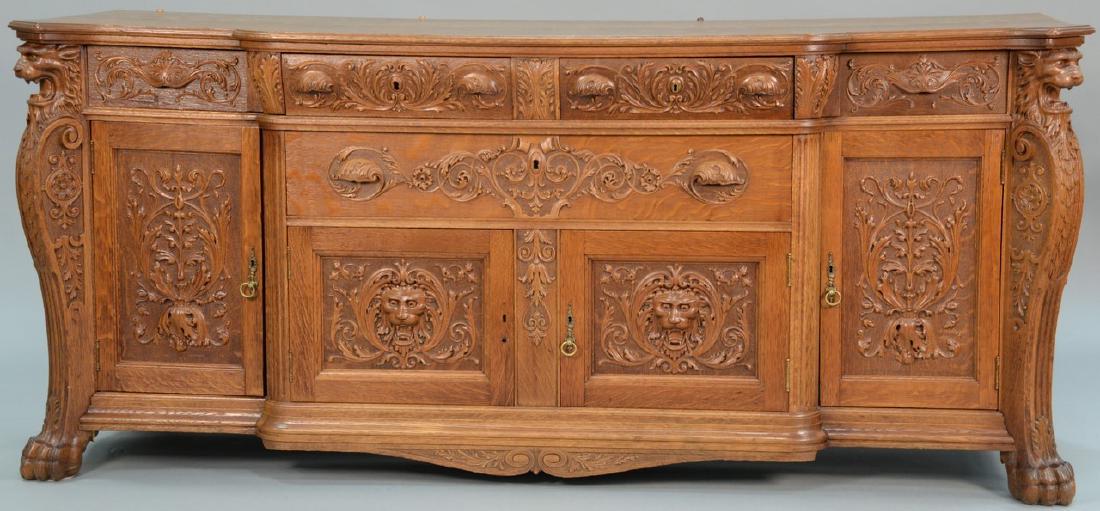 Large Victorian oak sideboard having foliate carved (1 of 7)