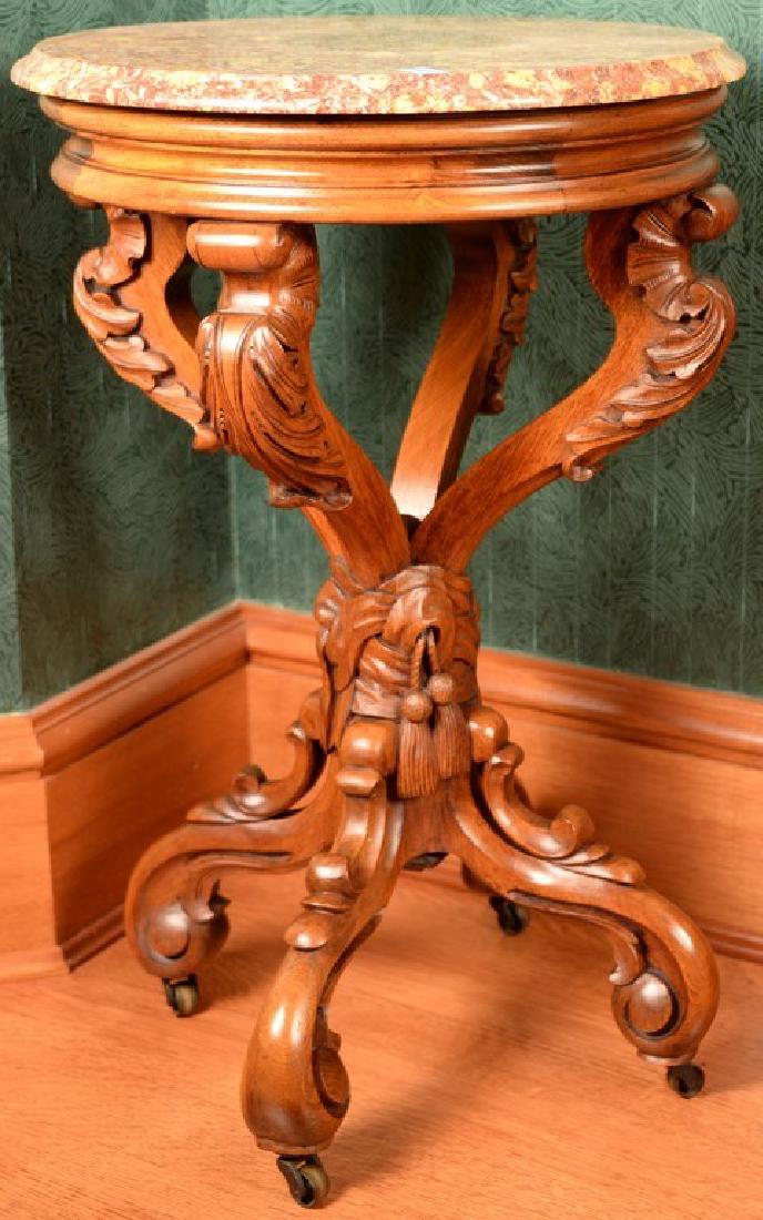 Victorian walnut round marble top stand with brown (1 of 4)