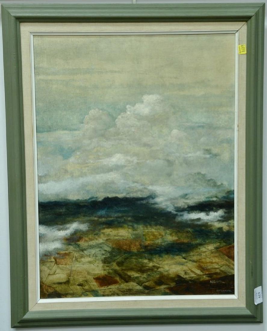 Eric Sloane (1905-1985), oil on canvas board, "Over: Eric Sloane (1905-1985), oil on canvas board, "Over Cimarron, Skytop Studio Allendale, N.J. 1939" "Autumn Zumulo Numbus 4500 feet", signed and titled on verso, signed and titled lower right: Sloane "A