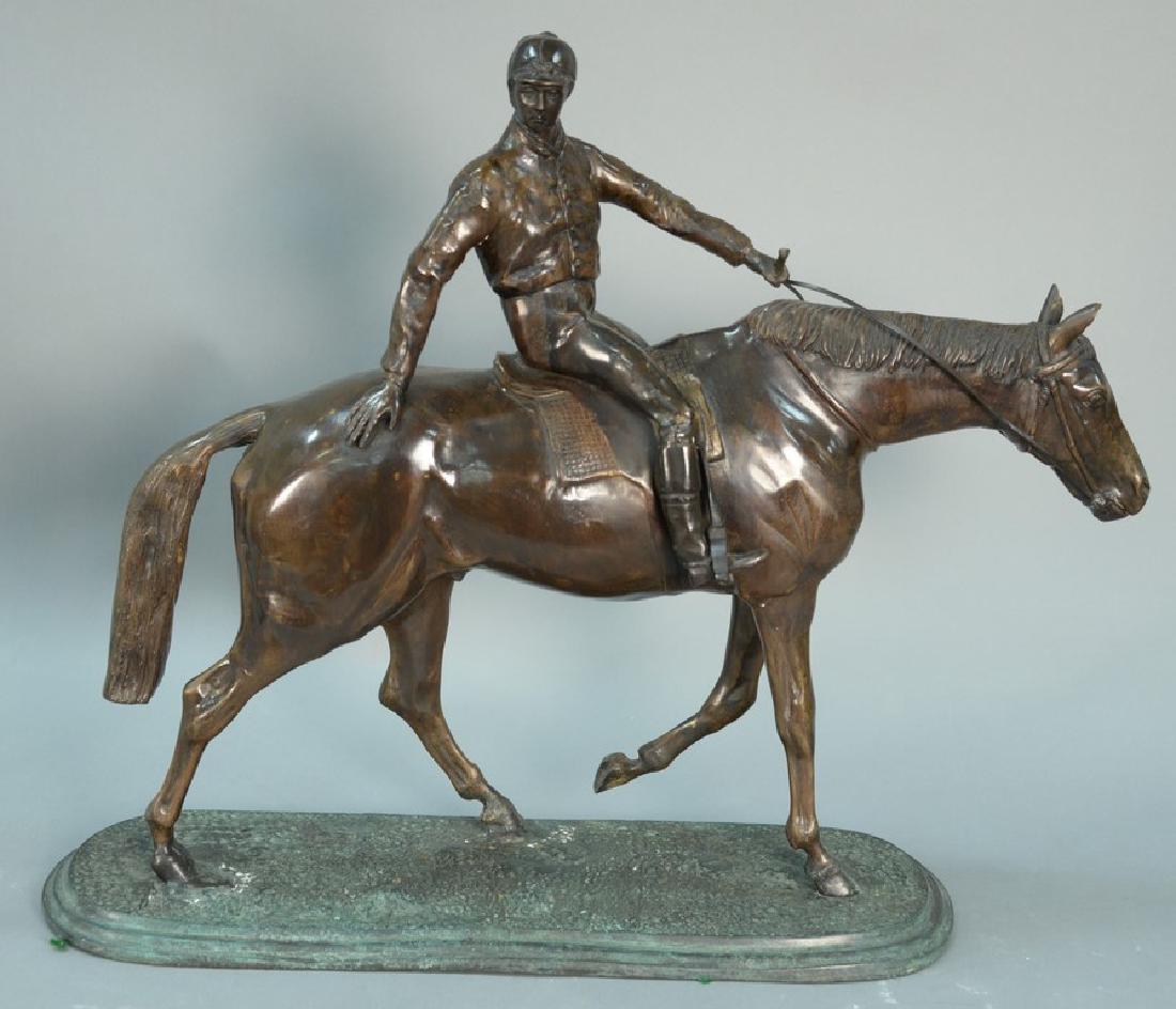 Large bronze horse with rider on oblong base. ht. 22 (1 of 4)