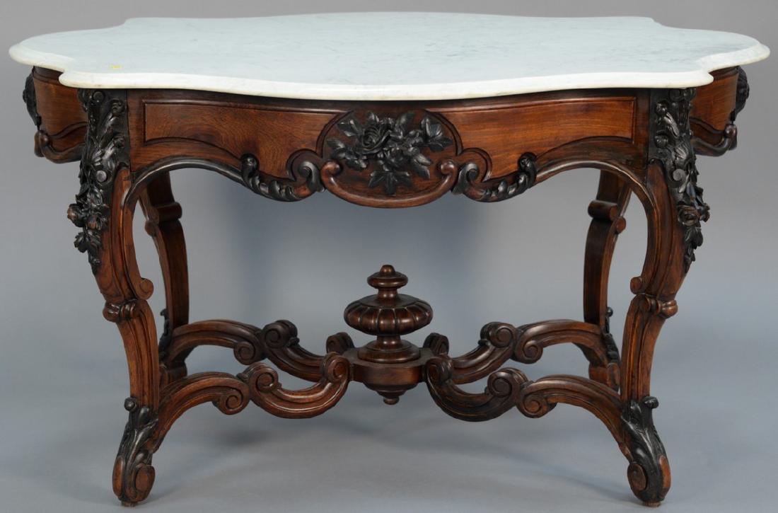 Victorian rosewood marble top center table having (1 of 6)