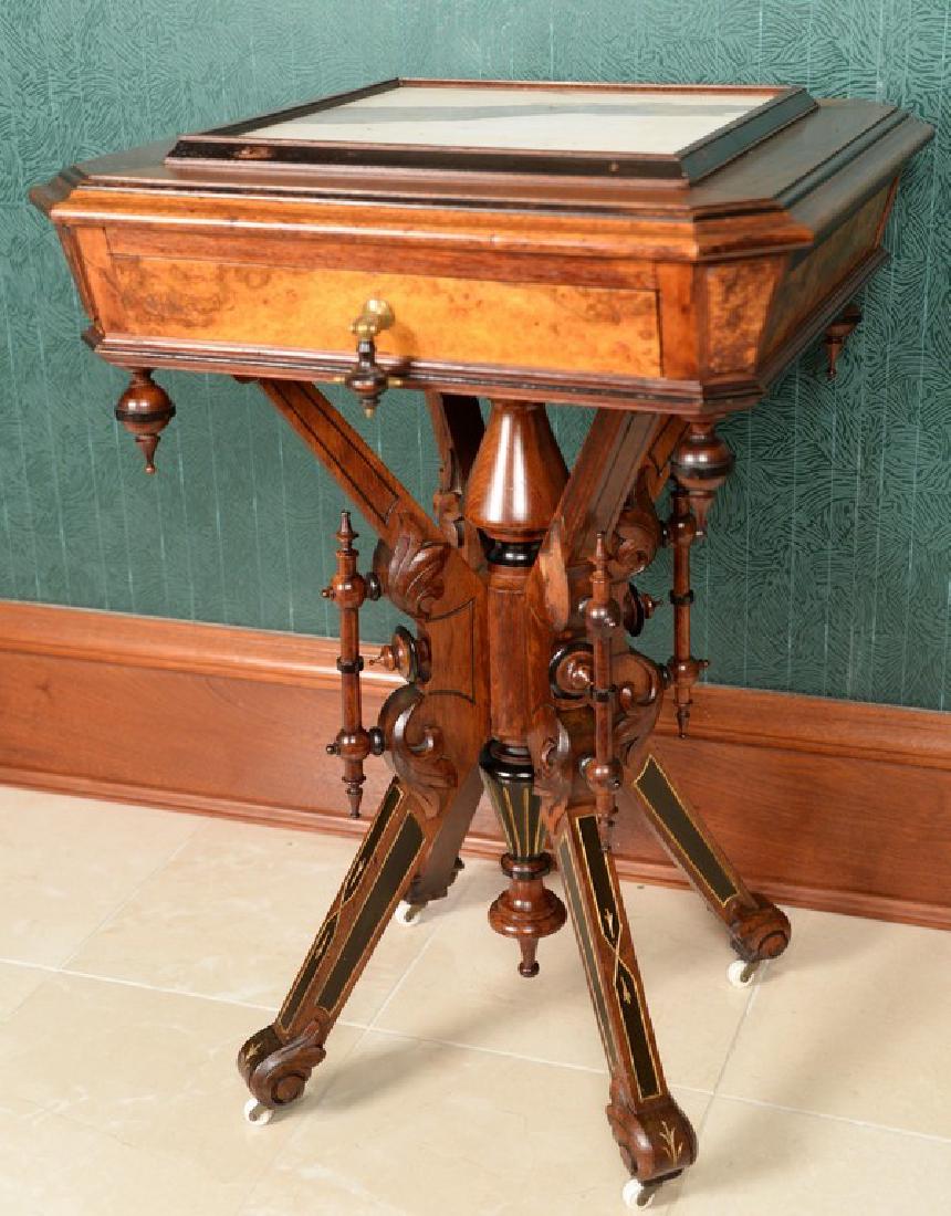 Renaissance Revival walnut table with inset white (1 of 4)