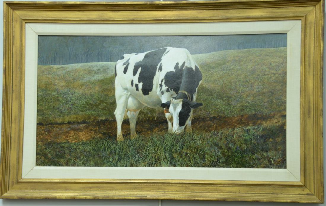 Ralph Benjamin Jones, acrylic on panel, Untitled (Cow: Ralph Benjamin Jones, acrylic on panel, Untitled (Cow in the Pasture), signed lower left: R. Benjamin Jones, 19" x 35"