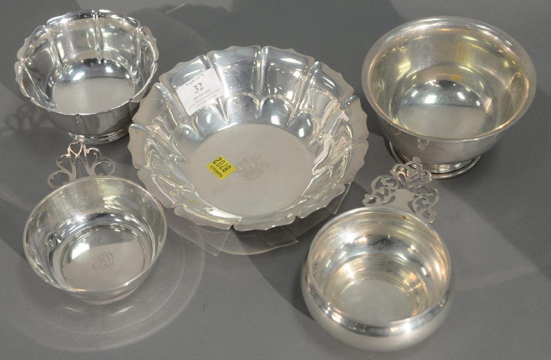 Five piece sterling silver lot with two porringers and (1 of 3)