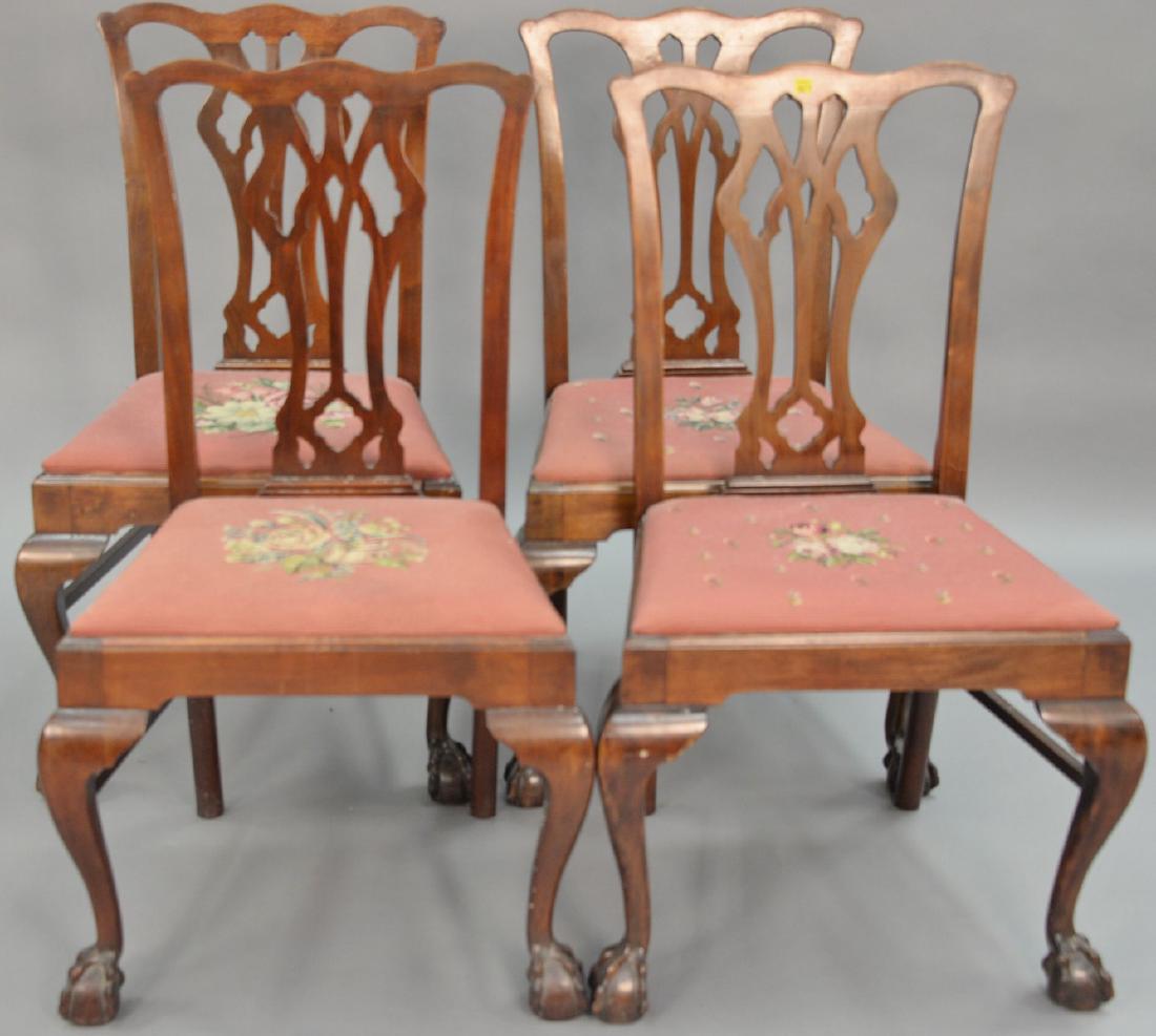 Set of four mahogany Chippendale style chairs. (1 of 15)
