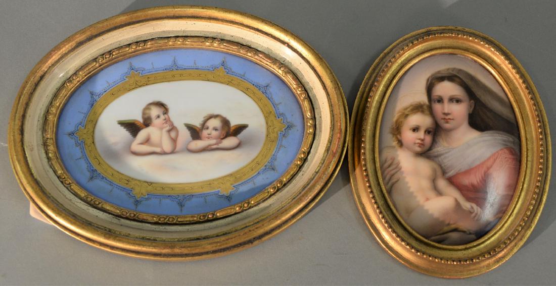 Two oval porcelain hand painted plaques, one with (1 of 10)