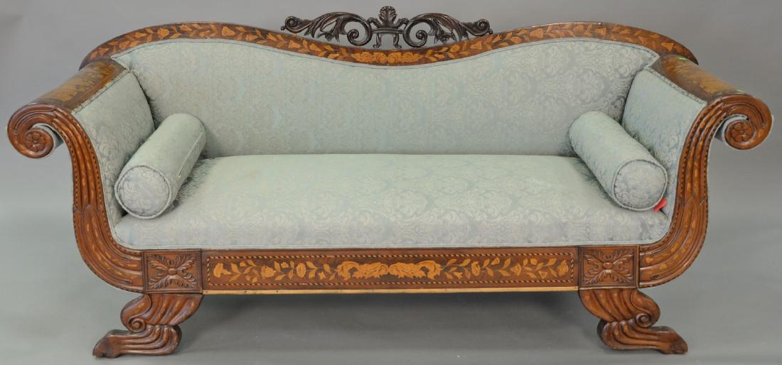 Marquetry inlaid sofa with carved feet and inlaid with (1 of 16)