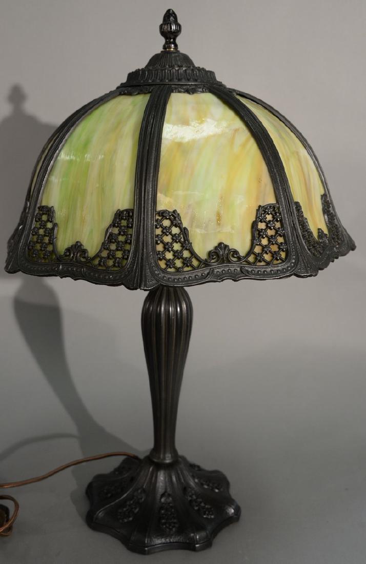 Small green slag glass table lamp. ht. 22in. (1 of 6)