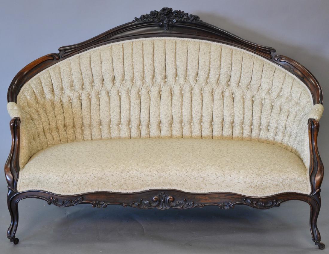 Victorian walnut loveseat, wd. 63in. (1 of 8)