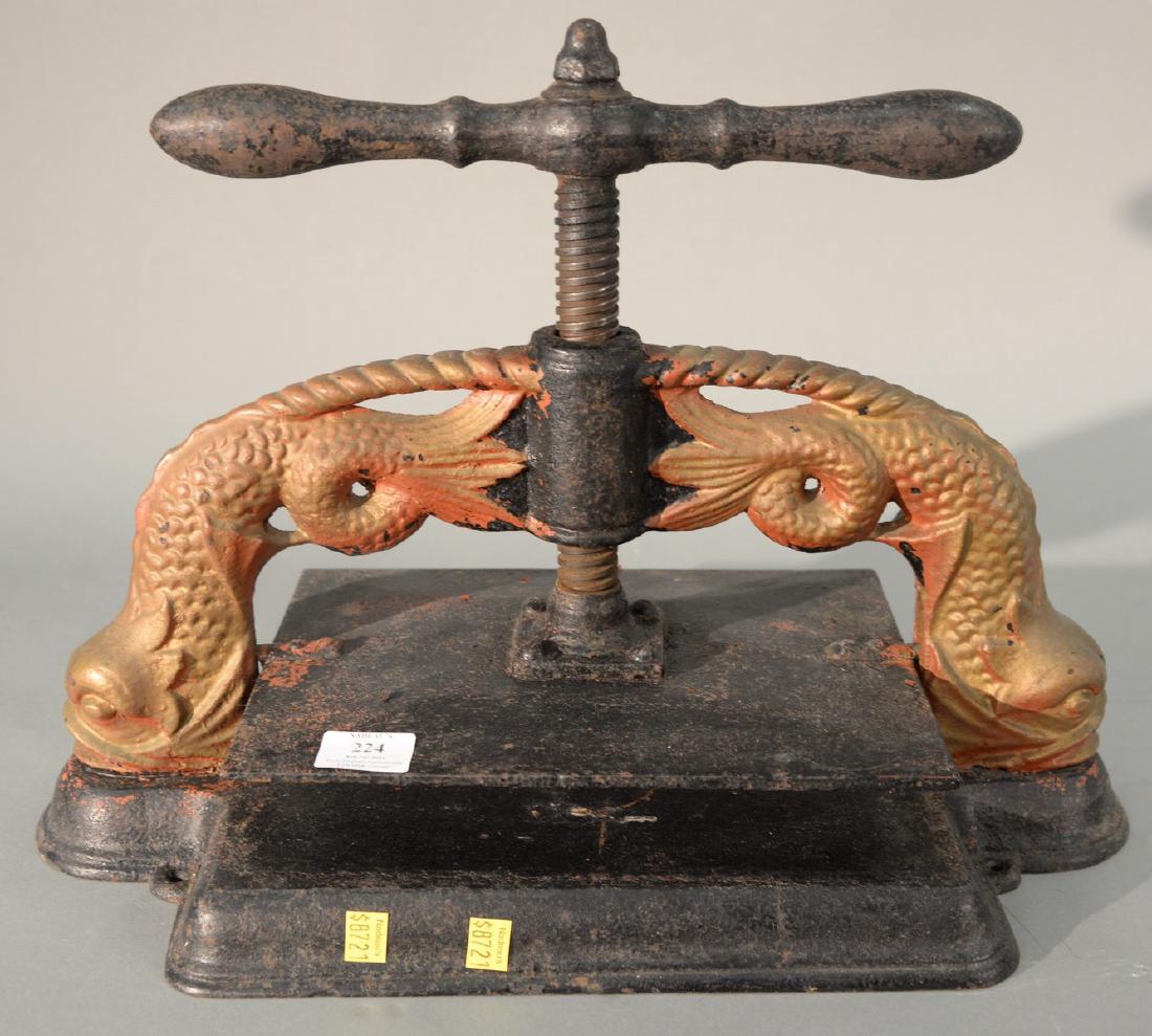 Large Victorian iron book press with dolphin supports. (1 of 4)