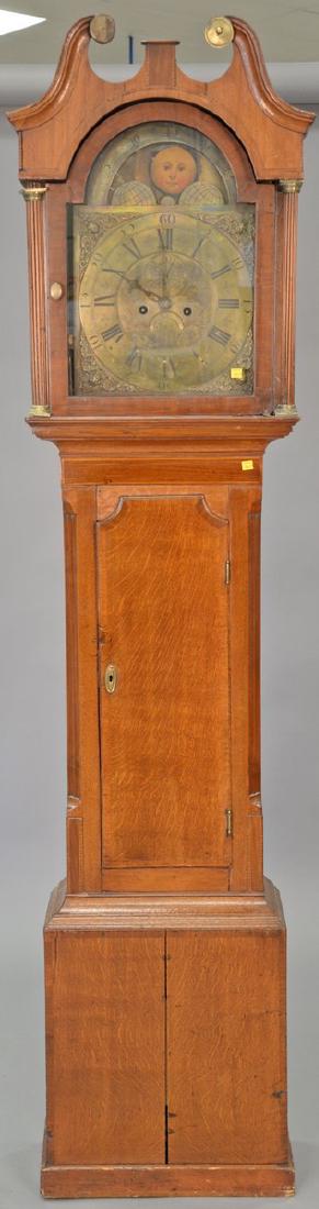 English oak tall clock with brass works and brass dial (1 of 10)